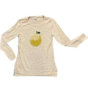 A13 Crown & Ivy Womens Pear Sweater Long Sleeve Knit Cream Ivory Fruit Sz Small